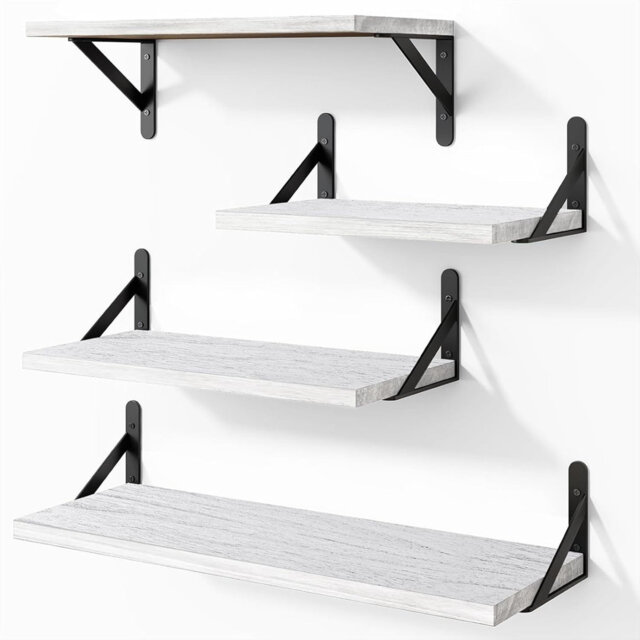 White Floating Wall Shelves-4-Piece Wood Set for Stylish Organization