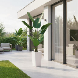Artificial Bird of Paradise Plants with White Planter, 147 cm Tall Tropical Palm Tree with Fake Banana Leaf, Artificial Silk Plants, Fake Floor Plant