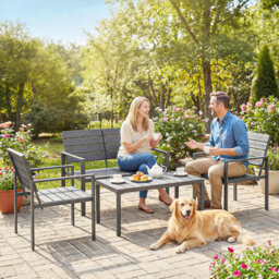 Outsunny 4 Seater Garden Furniture Set with HDPE Slatted Loveseat