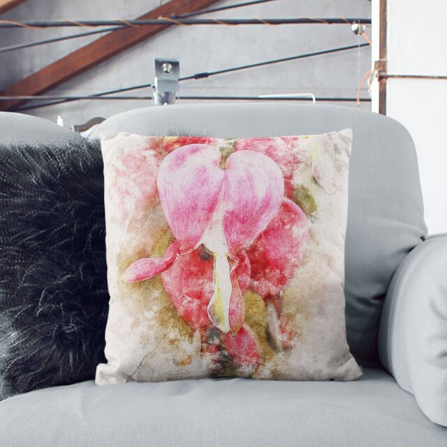 Bleeding Heart Flowers Watercolour Cushion with Filling