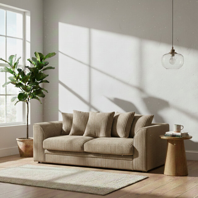 Jumbo Cord 3 Seater Scatter Back Sofa For Living Room