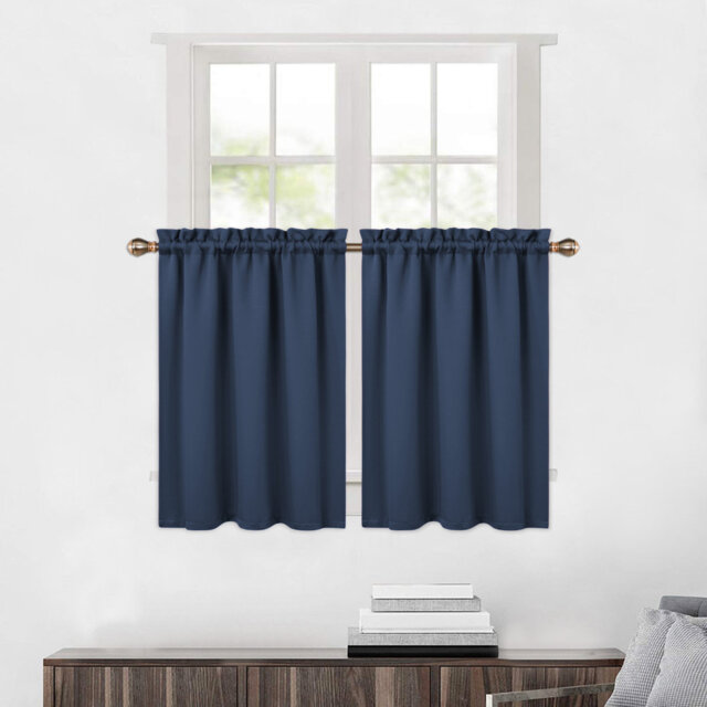 "Blackout Valance Kitchen Curtain – Short Thermal Room Darkening Rod Pocket Cafe Curtain, Noise Reducing & Light Blocking – Easy Care –26""*45""*2"
