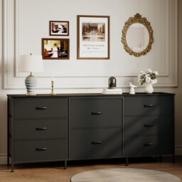 Black Chest Of Drawers Bedroom Dresser With 2 Sockets, 2 USB Ports 10  Colored LED Strips With Shelf 9 Fabric Drawers For Bedroom Living Room by  Wayfair | uFurnish.com