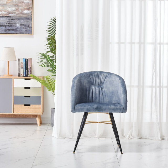 Goddard Modern Velvet Dining Chair - Ergonomic Upholstered Curved Back with Strong Metal Legs - button back Armchair for Living Room Dining Room - Sin