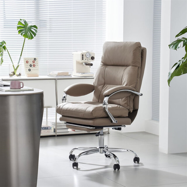Office Desk Chairs With Foot Rest, Fully Reclining Ergonomic Executive Office Chair With Armrests, High Back Comfy Swivel Computer Chair With Wheels A