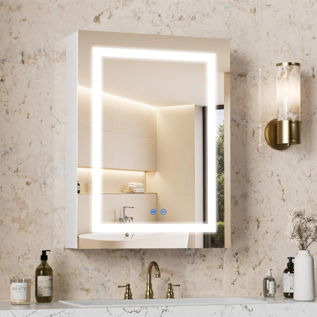 Bathroom Mirror Cabinets With Led Lights, Wall Mounted Bathroom Cabinet, Medicine Cabinet Mirror, 3 Color, Defog, Adjustable Shelves, Touch Sensor, Co