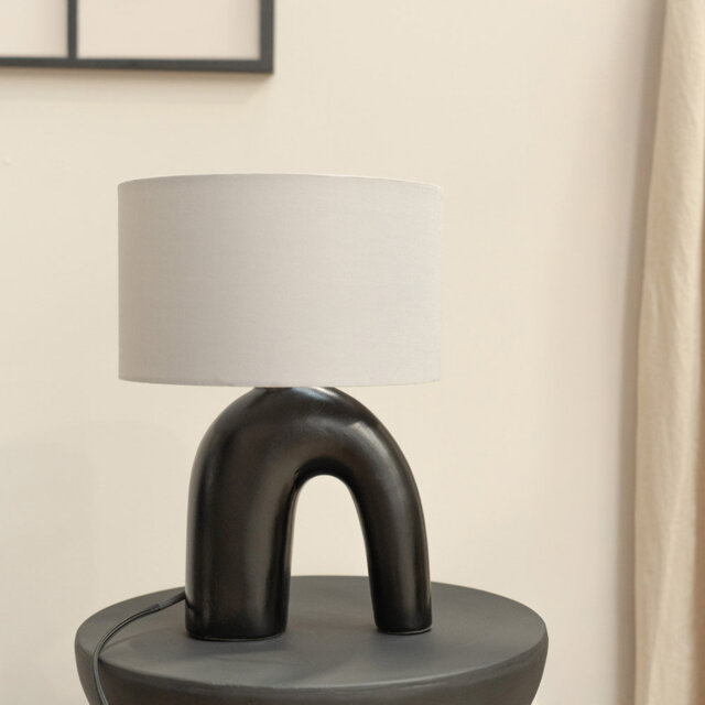 Lia Fabric Drum Lamp Shade Arch Abstract Ceramic Table Lamp