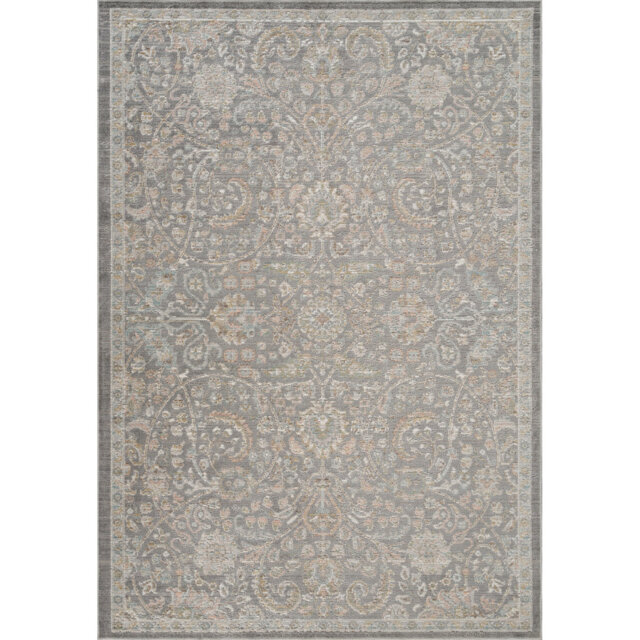 Washable Living Room Traditional Area Rug – Soft Polypropylene Weaving, Low Pile, Non Slip Cotton Backing for Elegant Indoor Spaces, Grey