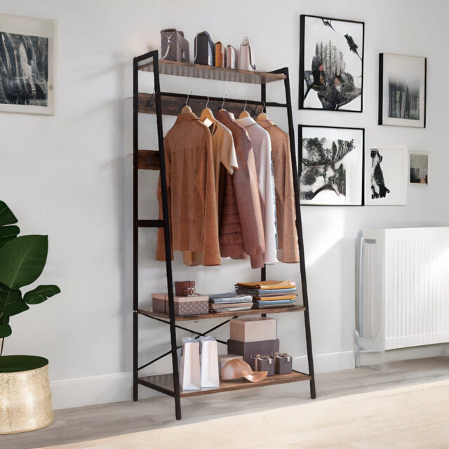 Industrial Hall Tree Coat Rack Stand With 2 Shelves And 8 Hooks