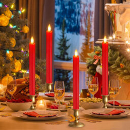 "8 Pack Red Flameless Taper Candles: 9.6"" Battery-Operated with Remote, Real Wax LED, 3D Wick, Flickering Light"