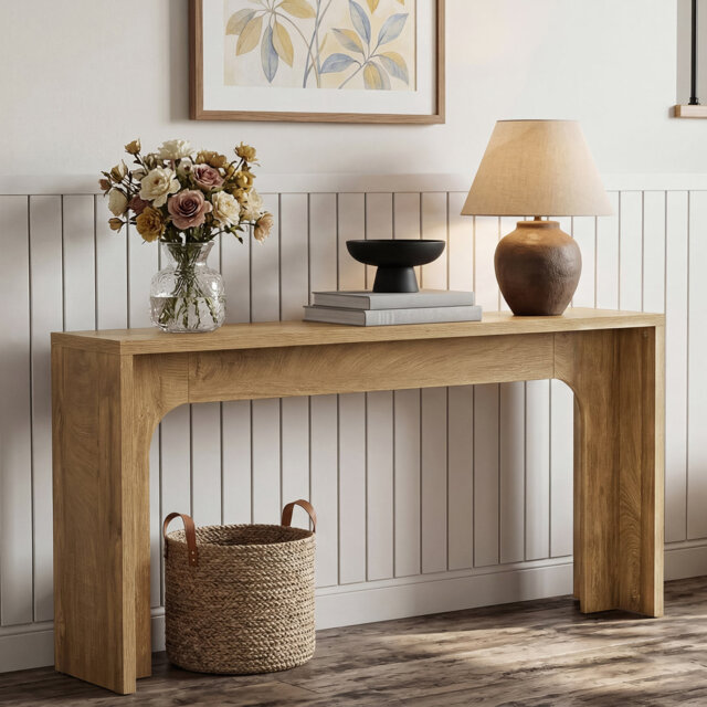 "63"" Narrow Console Table, Modern Minimalist Wood Entryway Table with Sturdy Base, Long Console Behind the Couch for Living Room, Entrance, Foyer"