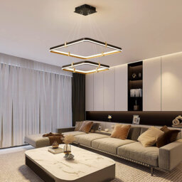 Adalynn 2 Square Rectangle Ring LED Chandelier,Modern Dimmable Pendant Light for Kitchen Island Living Room