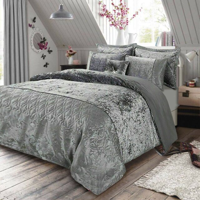 Santiago 3 Piece Crushed Velvet Duvet Cover Set Ultra Soft Luxurious and Easy Care Bedding