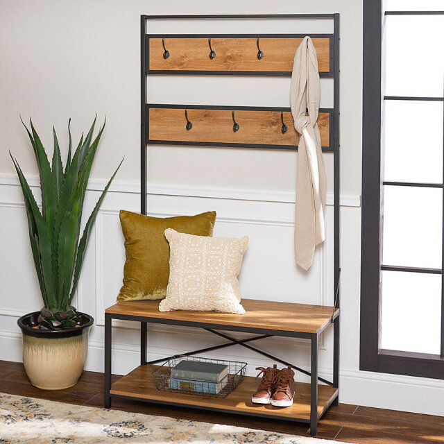 Abdelrahman Steel Hall Tree with Bench and Shoe Storage