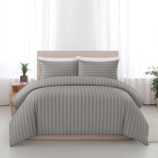 100% Microfiber Premium Quality Striped Duvet Cover Set with Pillowcases