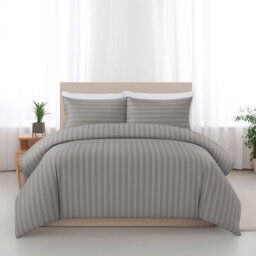 100% Microfiber Premium Quality Striped Duvet Cover Set with Pillowcases