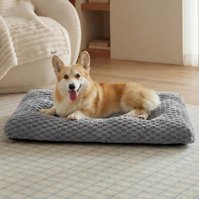 Large Dog Bed Washable - Bubble Fleece Dog Mat Gentle Support, Comfort Dogs Crate Mattress With Non-Slip Bottom, Pet Cushion For Medium & Large Dogs,