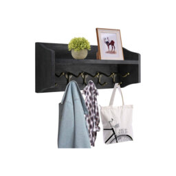 Coat Hooks With Wall Mounted Shelves, Wooden Entryway Shelves With 5 Vintage Metal Hooks, Upper Shelf For Storage, Perfect For Entryway, Kitchen, Bath