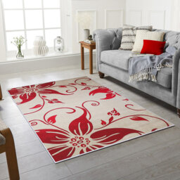 FLOWER Floral Red Area Rug