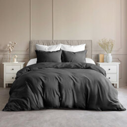 Plain Microfibre Reversible Contemporary Luxury Quilt Duvet Cover with Pillow Cases