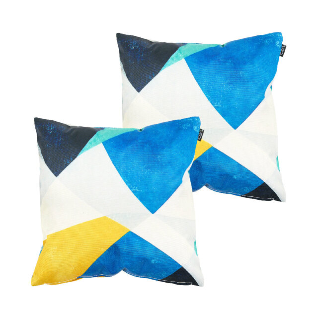 icon Indoor and Outdoor Abstract Leaf Waterproof Filled Cushion 2x Blue Double Sided Print