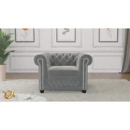 Chesterfield Hanna Sofa Set with Sleeping Function 3+2+1 Made of Velvet Fabric with Solid Wood Legs