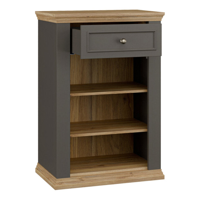 Pontypool Shoe Cabinet with Drawer in Grey and Mauvella Oak