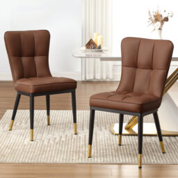 50CM Seat Height Upholstered Dining Chairs With High Back Metal Legs