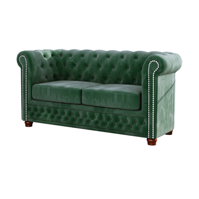 Chesterfield Sofa 2 Seater Made of Velvet Fabric with Solid Wood Legs