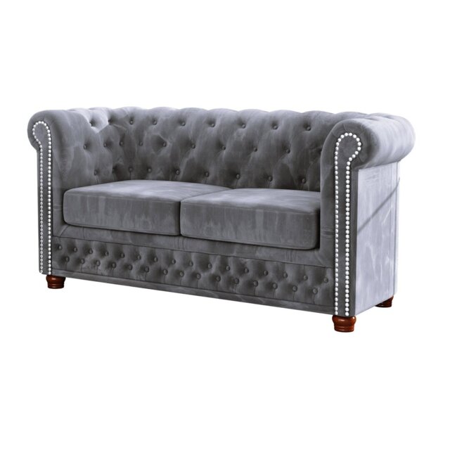 Chesterfield  Sofa 2 Seater Made of Velvet Fabric with Solid Wood Legs