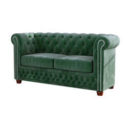 Chesterfield  Sofa 2 Seater Made of Velvet Fabric with Solid Wood Legs