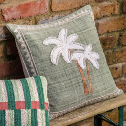 Palm Tree Embroidered Green Throw Cushion