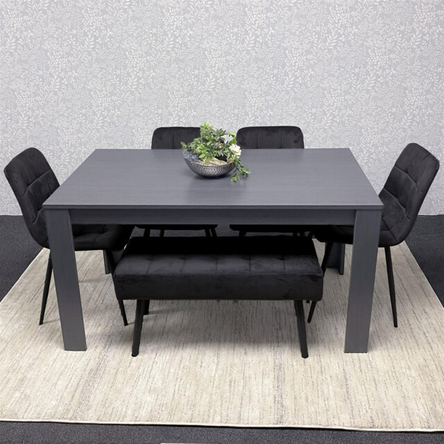 Dining Table and 4 Velvet Chairs With 1 Bench Dining Set Furniture