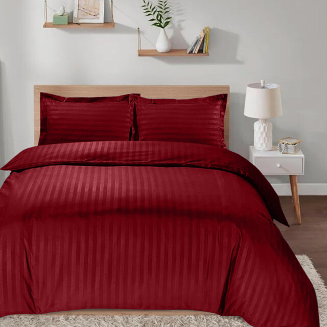 Microfiber Polyester Stripe Duvet Cover Set with Fitted Sheet Pillowcases