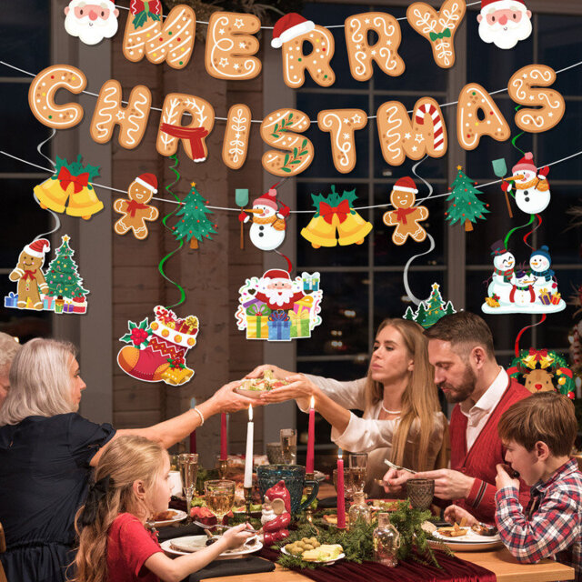 Christmas Party Supplies, 13 Pcs Hanging Swirls Banner Christmas Party Decorations Set