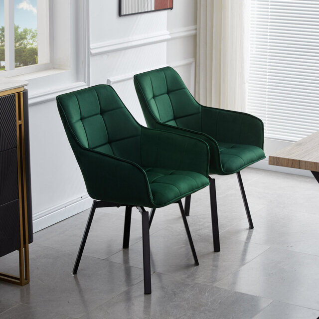 Velvet Upholstered Metal Armchair in Green
