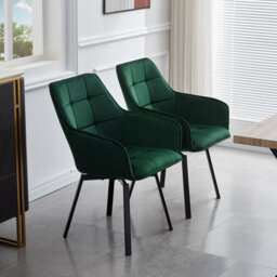 Velvet Upholstered Metal Armchair in Green