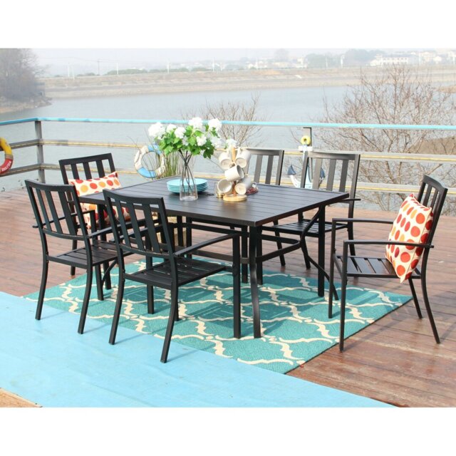 Alyah Rectangular 7 - Piece 6 - Person 152 cm L Rectangular Outdoor Dining Table Set