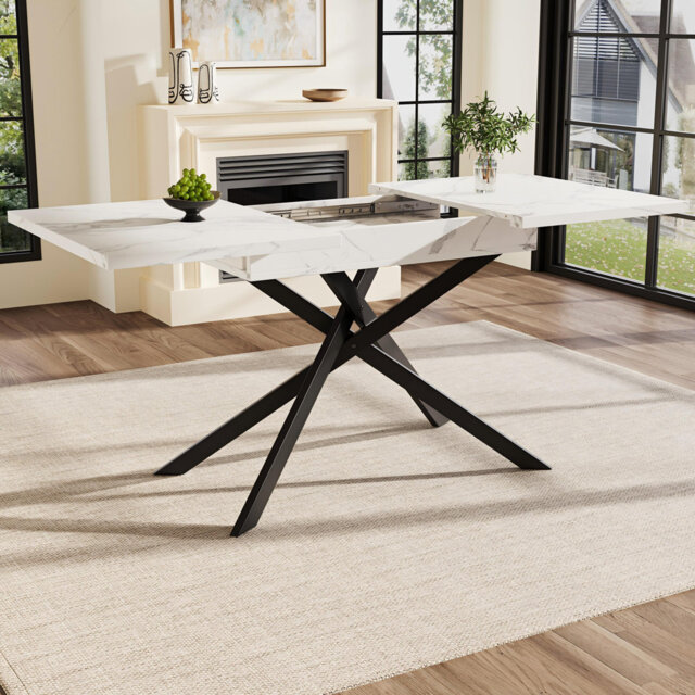 Extendable Dining Table White + Black