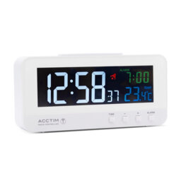 Acctim Rialto Digital Alarm Clock Radio Controlled Crescendo Alarm Thermometer High Contrast Coloured VA Display White