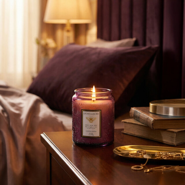 Embossing Glass Cup Soy Wax Scented Candle with Lid