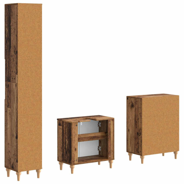 3 Piece Bathroom Cabinet Set with Shelf EDE Engineered Wood Furniture