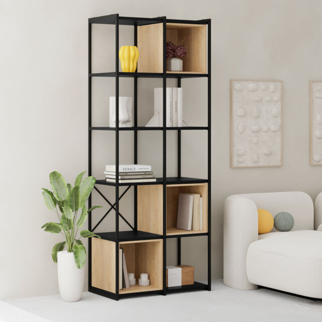Anneta 179cm H x 70.5cm W Metal Library Bookcase