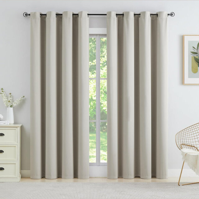 "Beige Blackout Curtain 66"" x 72"" Drop Triple Weave Thermal Insulated Drape with Eyelets Room Darkening Window Treatment 2 Panels"