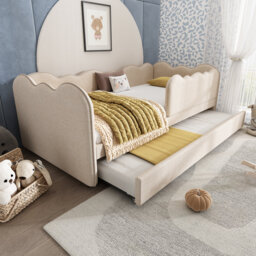 Cloudscape Upholstered Single Daybed with Pull Out Trundle Bed