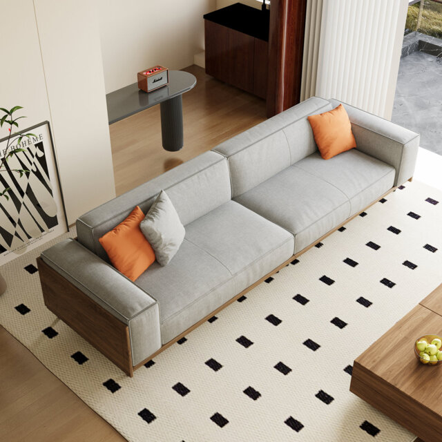 283cm Large Sofa with Solid Wood Legs, Linen Blend Fabric and Comfort Cushion Seating Fast Dispatch From UK Warehouse – Dispatched Within 2 Days