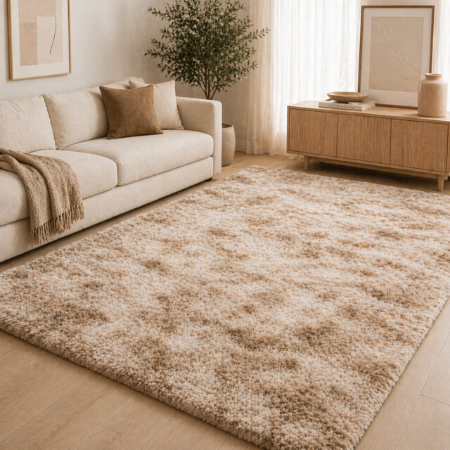 Aspire Homeware Beige Shaggy Area Rug Soft Modern Indoor Carpet