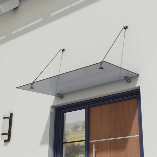 Durovin Bathrooms Front Door Glass Canopy 1600 x 900mm Over Door Shelter - 13mm Clear Safety Glass
