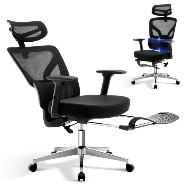 Ergonomic Office Chair, Desk Chair with 3D Lumbar Support, Adjustable Armrests, Headrest & Scratch-Free Wheels, Computer Chair with 140 kg Weight Capa