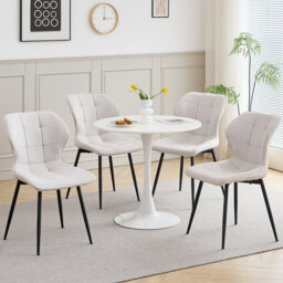 Modern Linen Fabric Dining Chair, Upholstered Side Chair with Metal Legs, Kitchen Accent Chair